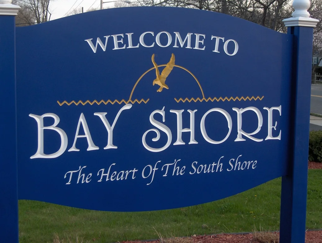 Welcome to Bay Shore sign, Bay Shore, NY